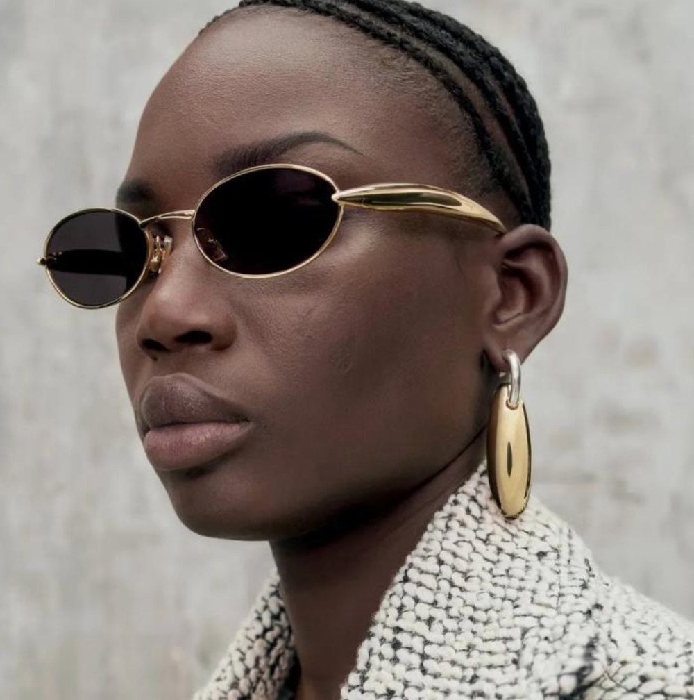 NEW Bottega Veneta BV1386S Gold Sardine Oval Sunglasses $655